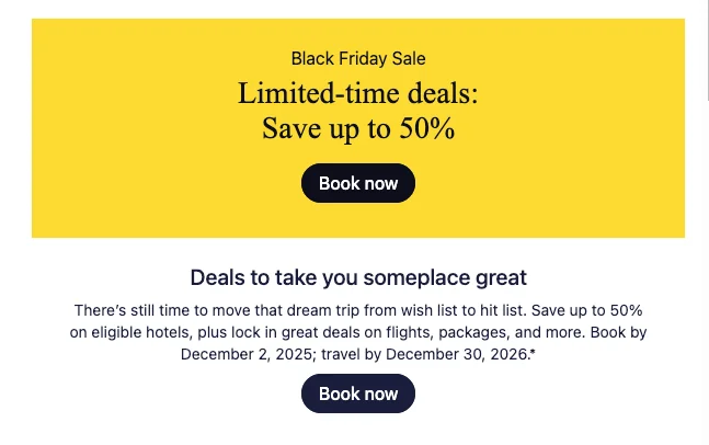 Proof of coupon - Expedia - Expedia black friday save 50% + extra 15% on hotels, flights packages